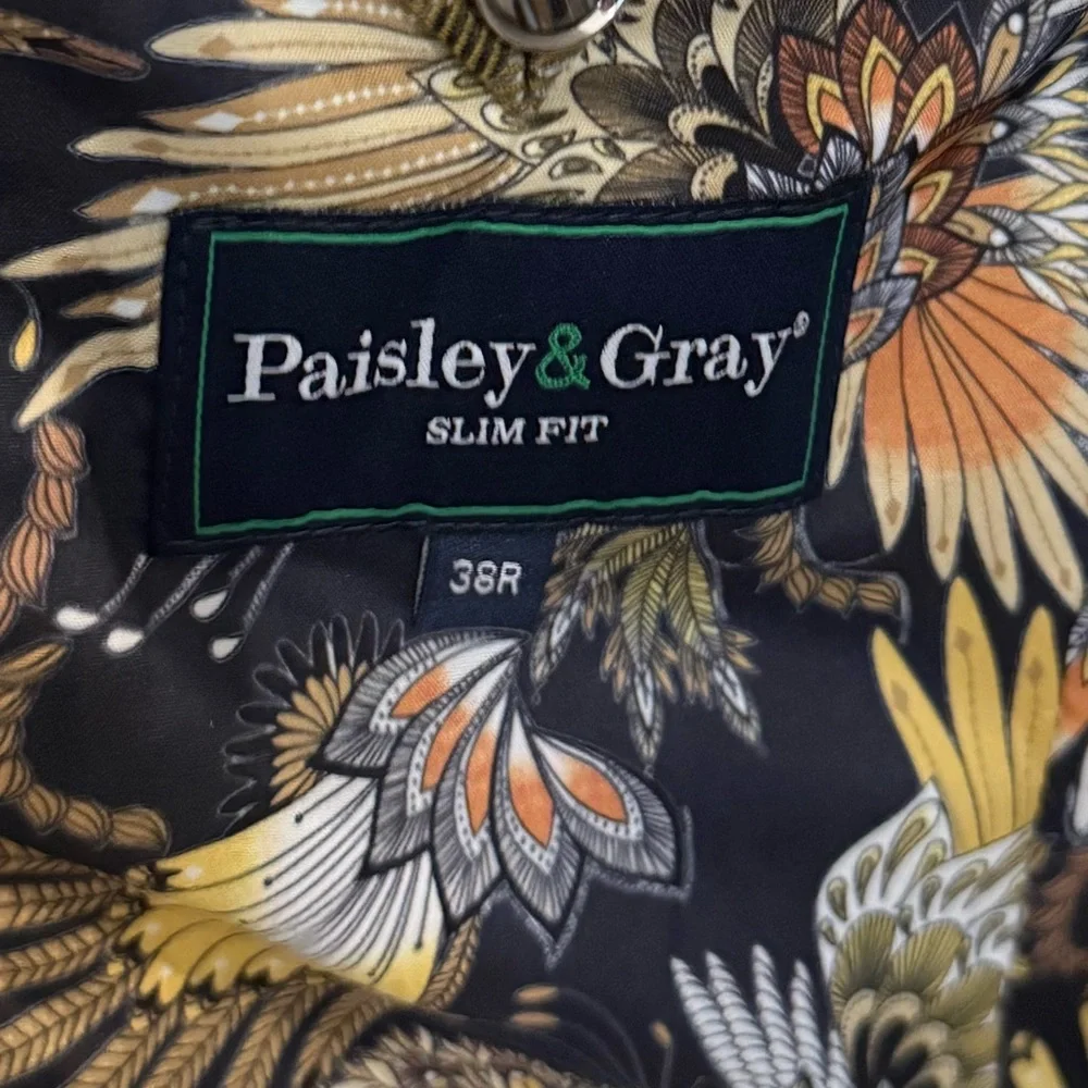 Paisley & Gray Slim Fit Brown Corduroy Blazer Sport Coat 38R Statement Lining